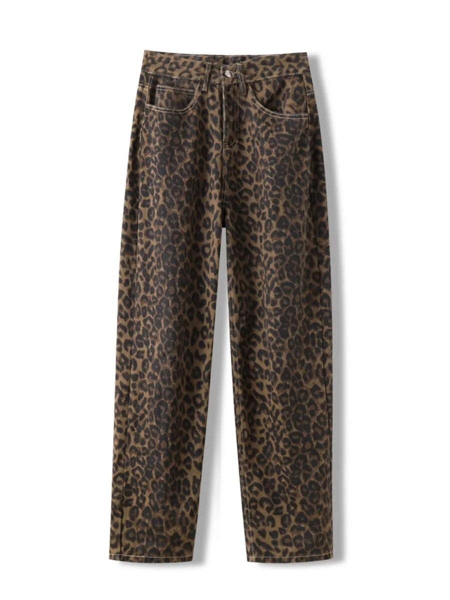 Leopard print baggy jeans